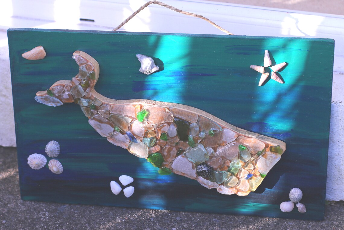 Sea Glass Whale Mosaic With Shells. Wall Hanging. Beach Theme. Etsy