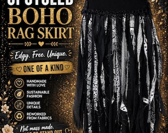Black Boho Rag Skirt – Upcycled Maxi Skirt, Gothic Festival Skirt, Handmade Lace Skirt, Reworked Clothing, OOAK Statement Piece