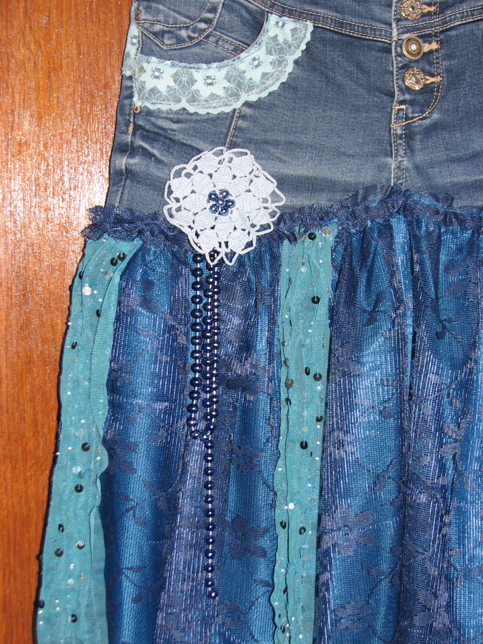 Vintage Denim Skirt, Gypsy Skirt, Nymph Clothing , Gypsy Couture