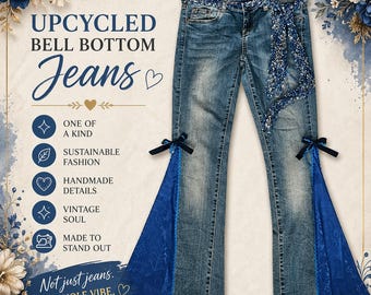 bell bottom vintage denim jeans, Upcycled Denim Jeans with Blue Flare Panels – Boho Festival Pants, Handmade Reworked Jeans, OOAK Clothing