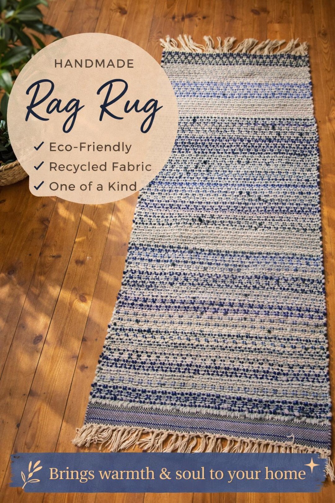 Boho Rag Rug Runner Neutral, Handwoven Cotton Rug, Farmhouse Entryway ...