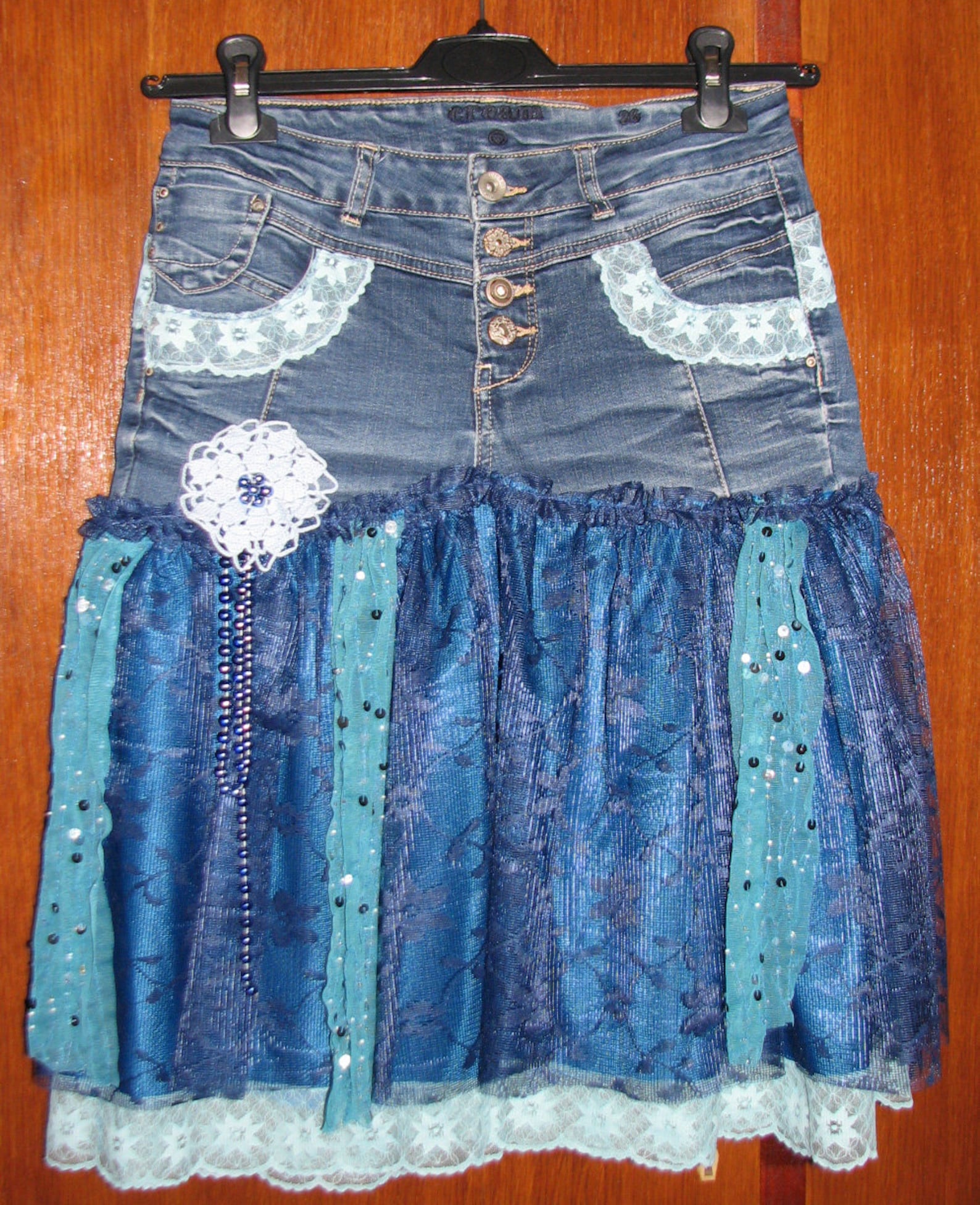 Vintage Denim Skirt, Gypsy Skirt, Nymph Clothing , Gypsy Couture
