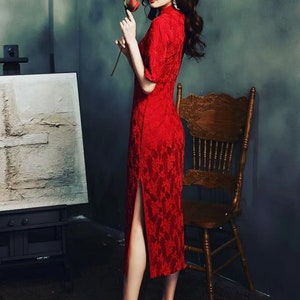 Traditional China Red Wedding Cheongsam, Chinese Bridal Qipao,Tea Ceremony Lace gown, Student Graduation Commercement Suit, Evening