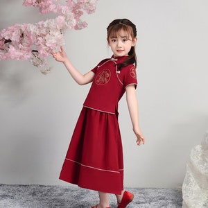 Kid's Chinese Modern Hanfu Suit,Tang Dress For School open day Little Girls Costume China Costume, Embroidery Flower,110~150cm Cotton