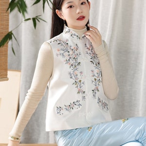 New Arrival Autumn Tang Jacket, China Woman Jacket Top Tang Suit for Darily Work/Tea Ceremony, Traditional Embroidery, White & Pink
