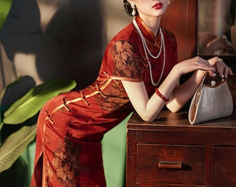 New Arrival Vintage China Cheongsam, Classic Jacquard Flower Surface Qipao,Tea Ceremony, Prom dress, Bridesmaids, Gift for Mother