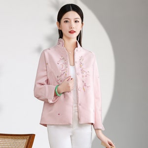 New Arrival Spring Modern China Woman Jacket Top, Chinese Tang Suit for Darily Work/Tea Ceremony, Traditional Embroidery, Pink& White