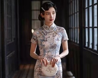Cheongsam tradicional chino para señoritas, vestido Qipao clásico antiguo de Shanghai, vestido de fiesta de ceremonia del té de longitud completa, encanto de mujer