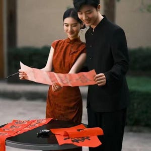 Premium Made China Red Lace Qipao Gown Dress, Engagement Bridal Dress Long Sleeves, Mandarin Collar, Full Length