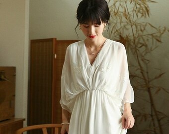 Unique New Design《白苏》Han Elements Dress,White & Pink Hanfu Ru Suit, Summer Autumn Tea Ceremony Art Revival