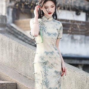 Nouvel été Chine Cheongsam femme, Qipao paysage imprimé Chine classique, S-3XL image 1