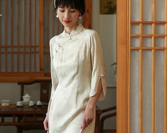 Premium gesneden Chinese cheongsam, China losse dagelijkse qipao, theeceremonie galajurk, bloemen borduurwerk, vintage Shanghai Lady, elegante jaspis kant