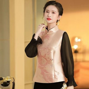 Autumn & Winter Classic Chinese Tang Dynasty Vest in Red, Mandarin High Collar, Pankou Button Clousure, Jacquard Flower Sleeveless Jacket