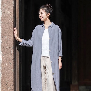 China Tang  Girl&#39;s Spring Summer Ramie Linen Long Jacket, Chinese Literary Loose Liziqi Fashion, Linen Shirt, Pankou Front Open, 4 Colors