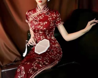 Vintage China Cheongsam, Classic Flower Hualuo Ventilate Qipao,Tea Ceremony Prom dress, Bridesmaid Dress, Gift for Mother on Wedding