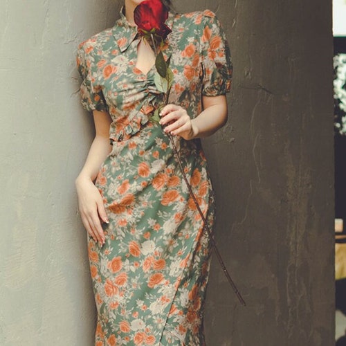 New Design Summer China Modern French Cheongsam Dress, Mermaid Colorful shops Floral Pattern, Tea Ceremony, Young lady Summer dress