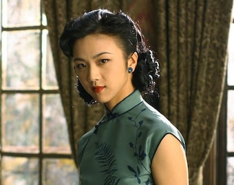 Tang Wei Blue Qipao in Movie《Caution》Vintage Light Blue Qipao, Cheongsam Revival Design, 120&130cm Length
