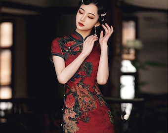 Vintage China Cheongsam, Classic Jacquard Flower Surface Qipao,Tea Ceremony, Prom dress, Bridesmaid Dress, Gift for Mother