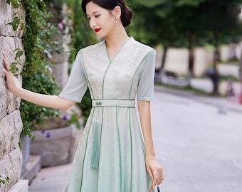 Cheongsam chino moderno, falda acampanada Aodai, vestido de fiesta para ceremonia del té con cambio de color gradual, talla grande (5XL)