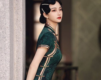 Vintage China Cheongsam, Classic Jacquard Flower Surface Qipao,Tea Ceremony, Prom dress, Bridesmaid Dress, Gift for Mother