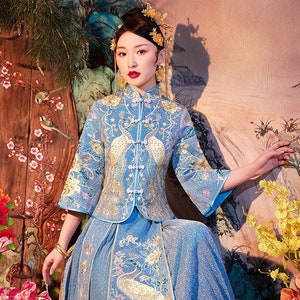Traditional Chinese Bridal Blue Wedding Xiuhe Dress 孔慈 | Etsy