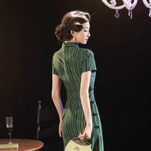 Vintage Plaid Qipao For Petite Lady, Summer Chinese Cheongsam Dress, Green Young Girls, Size S-4XL, Knee Length