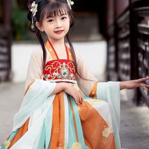 3-16 Years' Gilrs Chinese Hanfu Dress, Chang's Dress long Sleeves, Baby/ Kids Costume,2021 Autumn Dress, Tang Fairy tale,Embroidery Ru Skirt