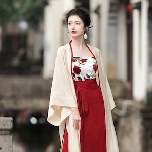 Sexy design Modern China Hanfu Jacket, Slip Top+Skirt+Jacket, Summer Costume, Art Revival Japan Kimono Style for traveling, Anti-UV Suit