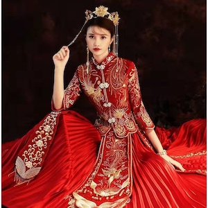 Traditional Chinese Bridal Red Wedding Xiuhe Dress Big Sizes Till 8XL Embroidery Top and Skirt 2 Piece Tang Wedding Suit Etsy