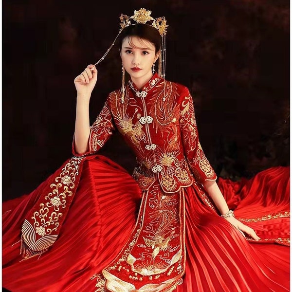 Color Block Sequins Appliques Men Wedding Qun Kwa Jacket & Skirt
