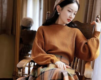 Vintage Herben French Style Brown Sweater Top+skirt
