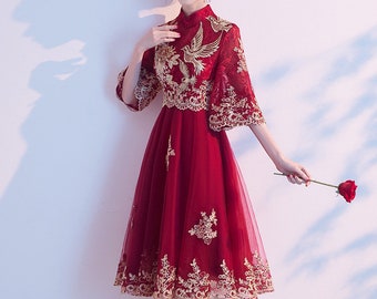 Traditional Chinese Bridal Red Qipao Gown, China Bride Wedding Dress, Evening Gown Toast Suit, Classical Embroidery Flowers, Maternity Dress