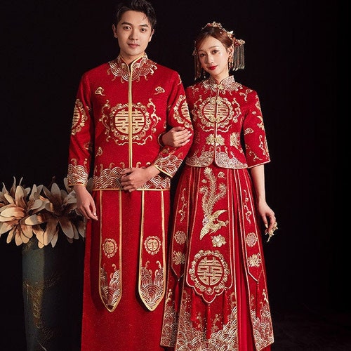 Traditional Chinese Bride Red Wedding Xiuhe Dress Women's - Etsy