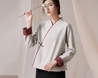 Tang Dynasty Hanfu Jacket, Crossed Chest Cotton Top