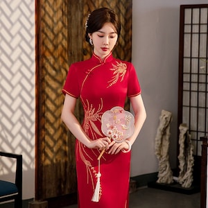 Traditional Cut Full Length Qipao, Chinese Cheongsam Red Dress, Brides Gown, Over size till 5XL well Craftship, Tea Ceremony