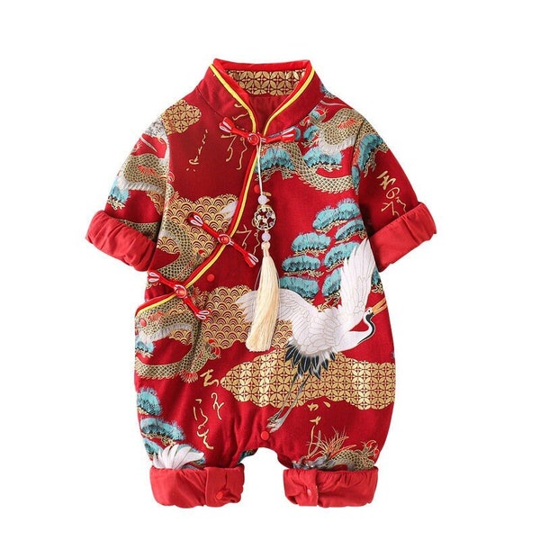 Newborn Unisex Baby 100 Days' Gown, Premium Cutting Chinese Draw Logs Romper Suit 1st Birthday Gown, Grabbing TestGift Wrap for New Born