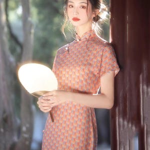 New Arrival《织春》Vintage China Cheongsam, Full Pankou Closure Classic Qipao,Spring Summer Qipao Gift for Her Size S-3XL,Tangerine Red
