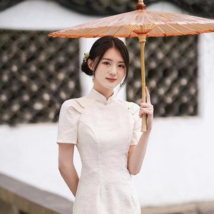 New Spring Summer Modern Chinese Cheongsam, To Knee Dress, China Qipao in White/Black/Green, Brocade China Landscape Pattern, Till 4XL