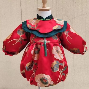 Newborn Baby Girl&#39;s Premium Cutting Chinese Draw Logs Romper Suit 1st Birthday Gown Dress, Grabbing TestGift Wrap for New Born