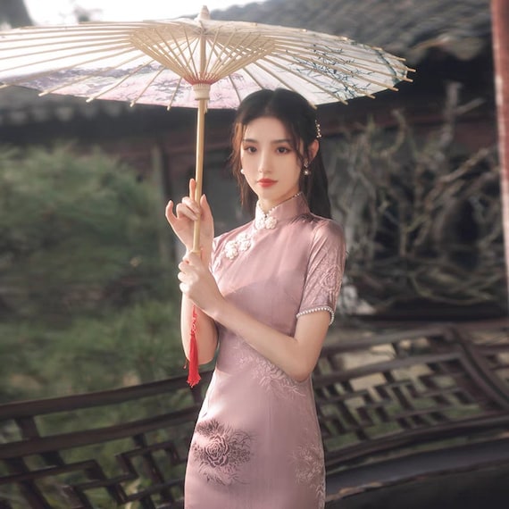 Chinese Jacquard Cheongsam Women Summer Mini Dress Ball Qipao M-2XL