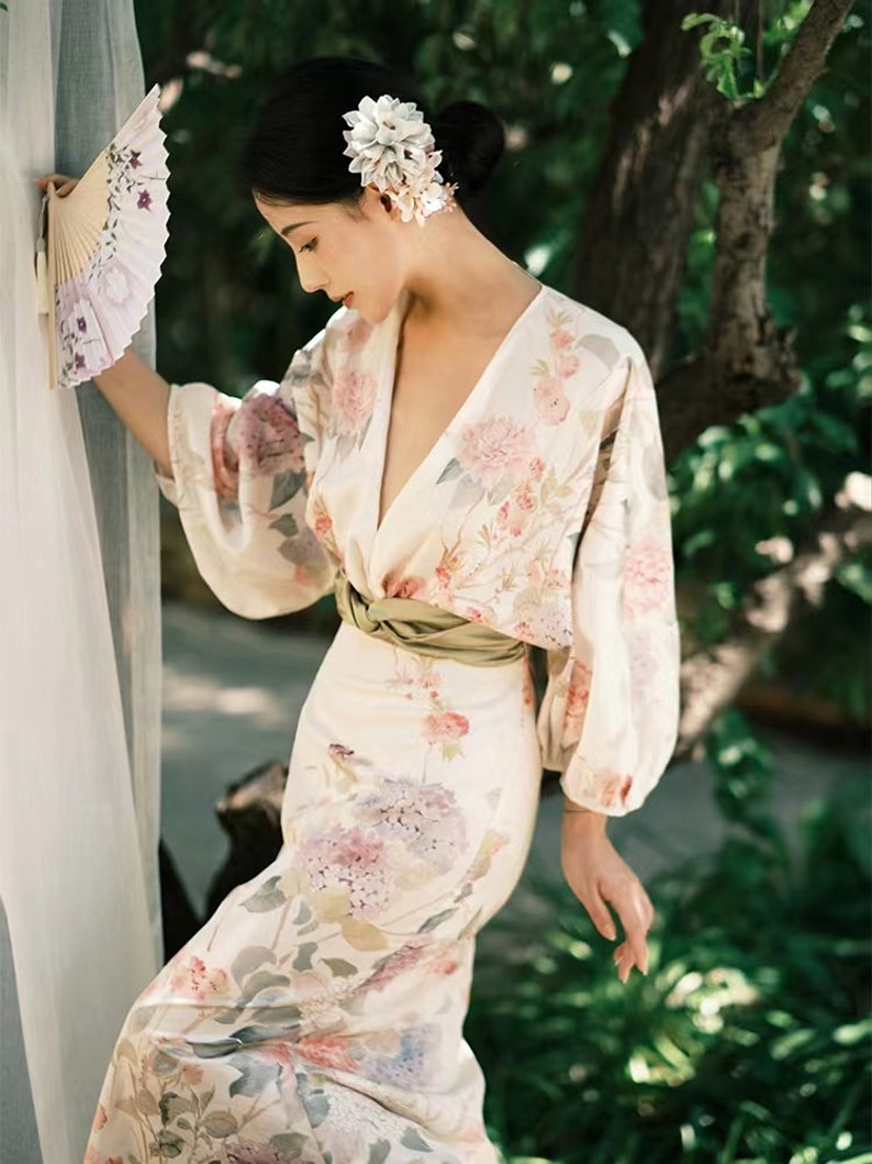 Unique Bridal,Bridesmaid PJ Lingerie Wedding Morning Gown Dress, Wedding Night Set, Hanfu Style, Printed Penoy Bath Suit, Lady Pajamas image 8