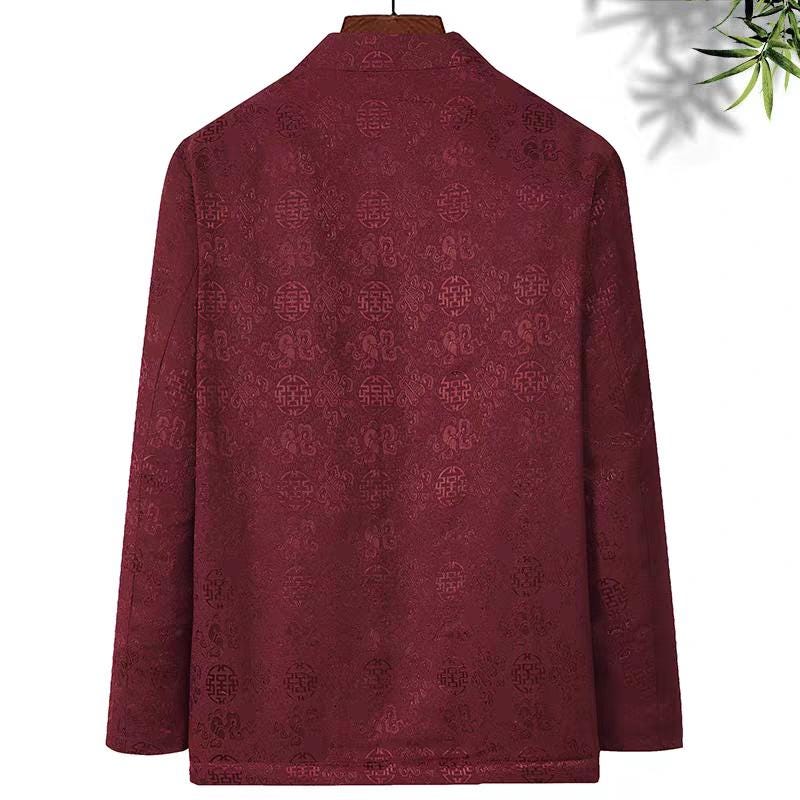 Men's Winter Tang Jacket Red Top, Brocade Jacquard Fabric