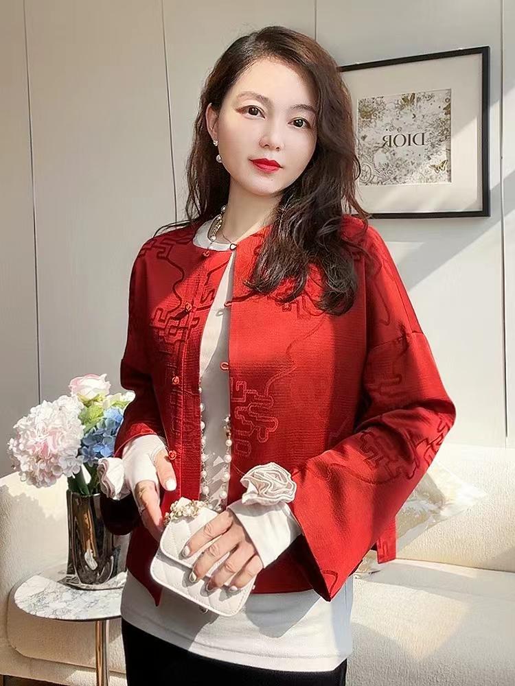 2025 CNY Chinese Style Woman Loose Red Jacket Top, Retro