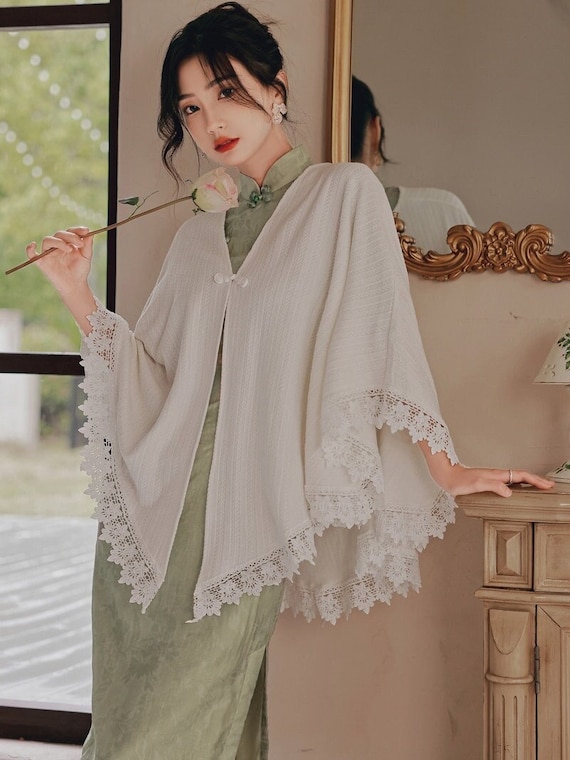 Vintage Chinese Cheongsam Cape, Woman Autumn Cloak to Match Qipao Dress &  Regular Dress; Lace Lined Knitted Cotton Material - Etsy