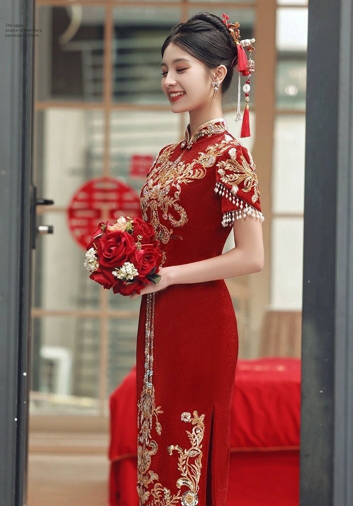 Red and Gold Qipao Dress - Etsy