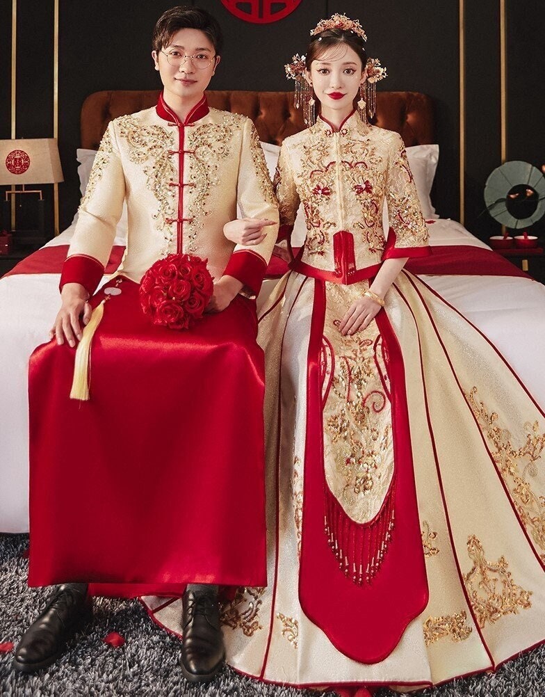 Abito Da Sposa Donna Giallo - Abito Da Cerimonia Lusso Con Stola | Taglie Forti Disponibili - Foto 9