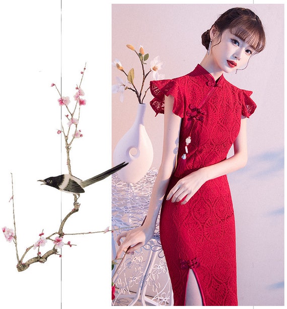 Free Custom Size China Red Wedding Cheongsam,chinese Bridal Qipao Dress,  Tea Ceremony, Lace Gown 2021, Student Graduation Suit, Sexy Mermaid -   Hong Kong