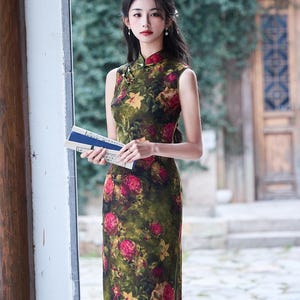 Doveyaf New Summer Chinese Sleeveless Woman Cheongsam Dress China Qipao Floral Pattern Lined Size S-3XL