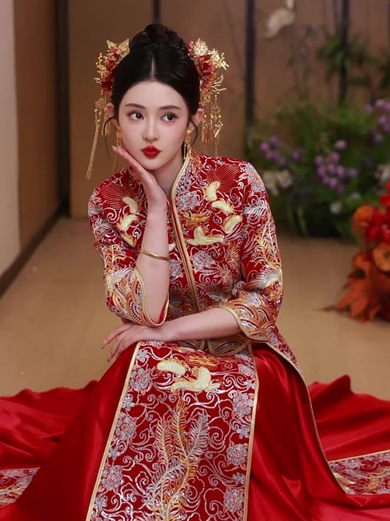 スーツ・フォーマル・ドレス qooza IMVAL Chinese-style Dress Traditional Chinese Bridal Red Wedding Xiuhe Dress, 有凤来仪