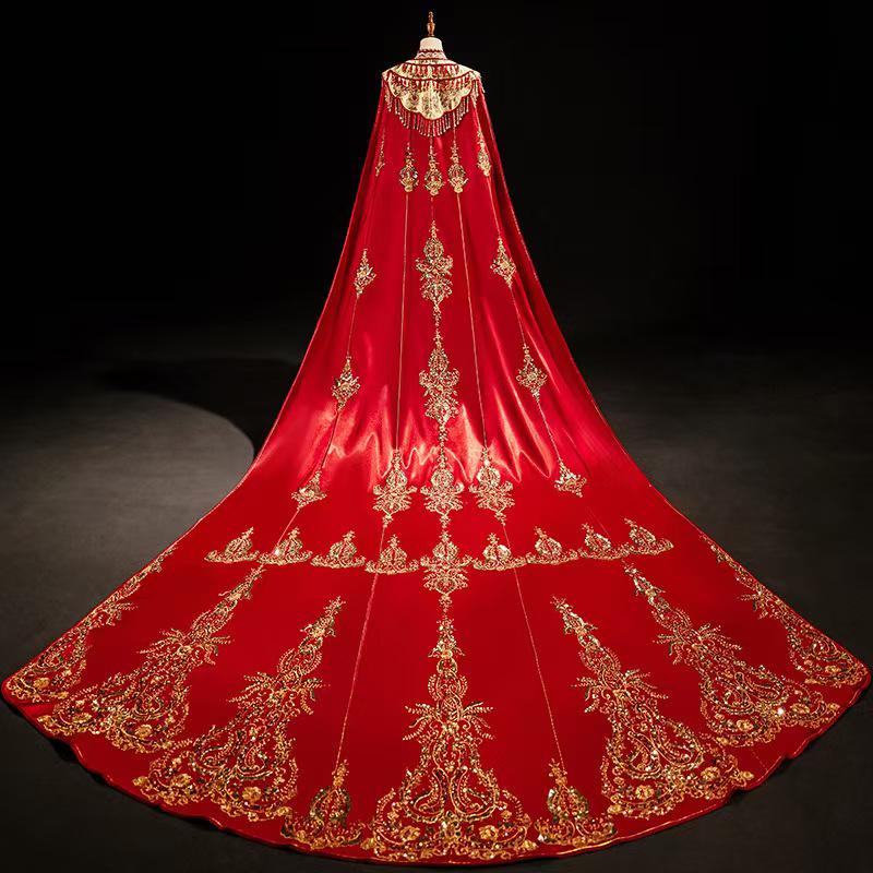 ワンピース notconventional cape china dress China Bridal Long Trail Cape, 霞披kasumi Cape for Winter Anti Cold